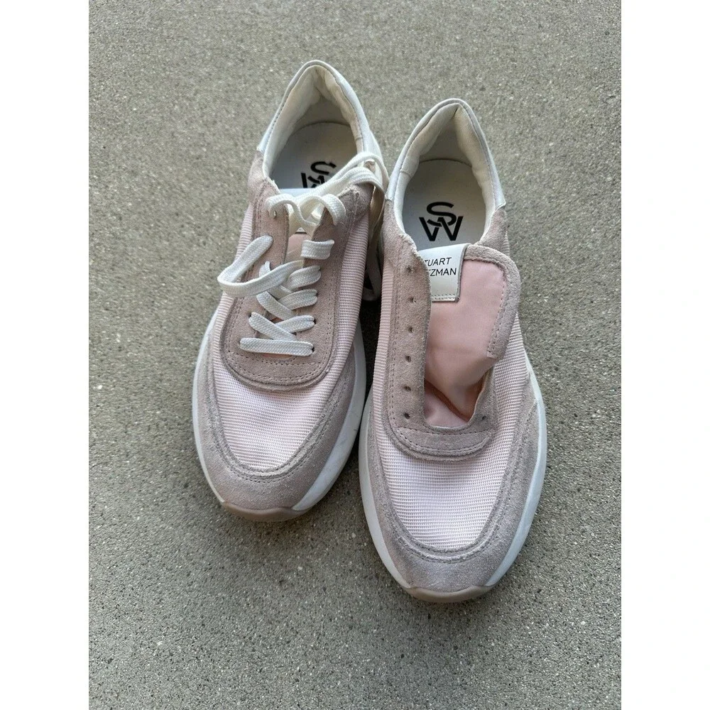 Stuart Weitzman Glide Suede -Trimmed Platform Sneakers US W 10 S1015WYS Pink